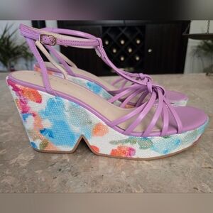 Cecelia New YorkJustine Leather Rhinestone Platform Wedge Sandals.   Size 9